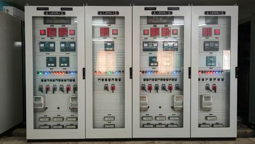 Row of 132 kV dual feeder control and relay panels